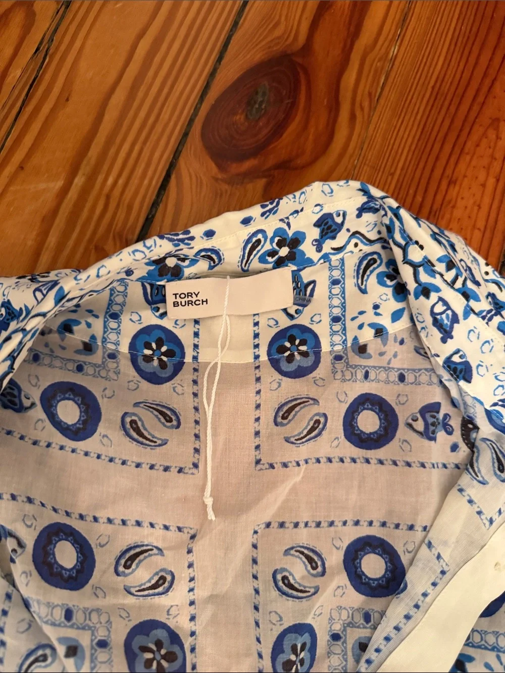 Tory Burch White and Blue Printed Pisces Maxi Dress w tassels